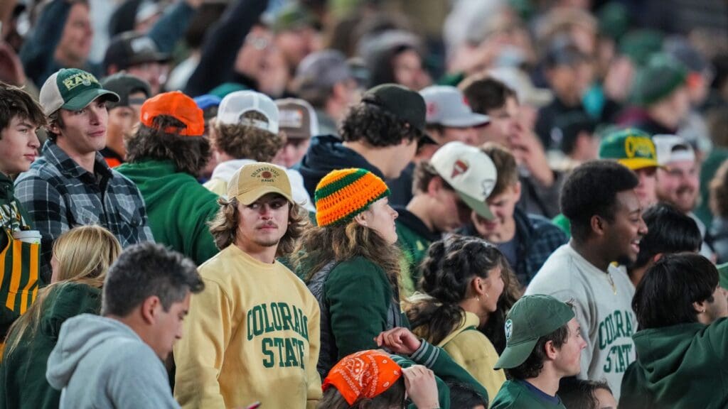 Colorado State Rams fans cheer during the third quarter against the San Diego State Aztecs at Sonny Lubick Field at Canvas Stadium.