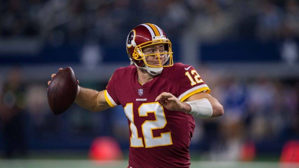 Nov 22, 2018; Arlington, TX, USA; Washington Redskins quarterback Colt McCoy (12) in action during the game between the Dallas Cowboys and Washington Redskins at AT&T Stadium