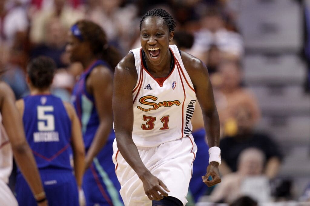 July 20, 2010; Uncasville, CT, USA; Connecticut Sun center Tina Charles (31) reacts to a play as they take on the New York Liberty during the second half at the Mohegan Sun Arena. Liberty defeated the Sun in overtime 82-74.