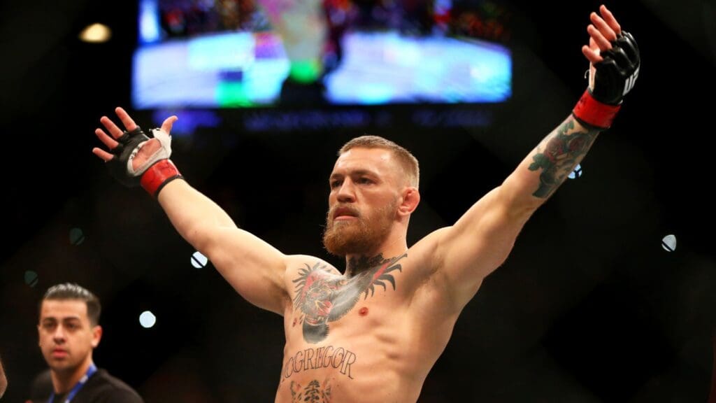 March 5, 2016; Las Vegas, NV, USA; Conor McGregor reacts during UFC 196 at MGM Grand Garden Arena.