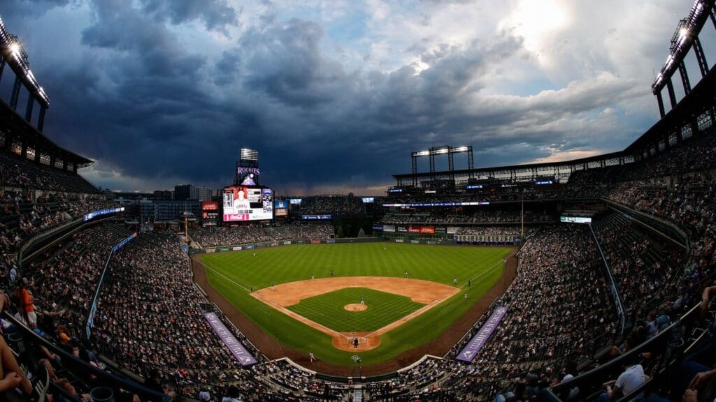 Jun 10, 2025; Denver, Colorado, USA; A general view in the sixth inning between the Colorado Rockies and the San Francisco Giants at Coors Field.