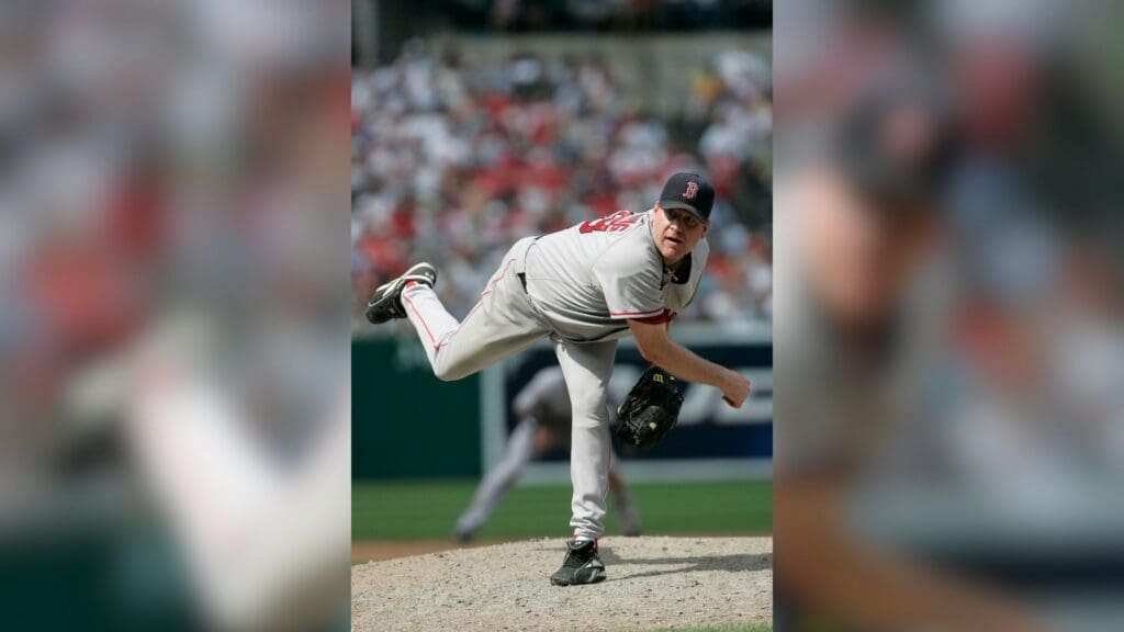 Aug 12, 2007; Baltimore, MD, USA; Boston Red Sox pitcher Curt Schilling (38) pitches against the Baltimore Orioles at Camden Yards in Baltimore, MD. Baltimore defeated Boston 6-3.