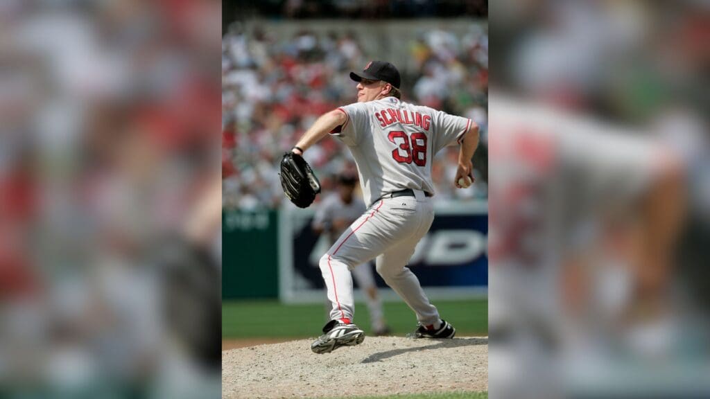 Aug 12, 2007; Baltimore, MD, USA; Boston Red Sox pitcher Curt Schilling (38) pitches against the Baltimore Orioles at Camden Yards in Baltimore, MD.