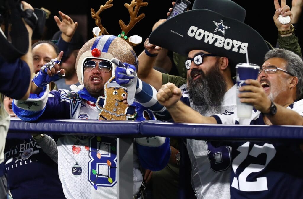 Dec 15, 2019; Arlington, TX, USA; Dallas Cowboys fans cheer during the second half against the Los Angeles Rams at AT&T Stadium.