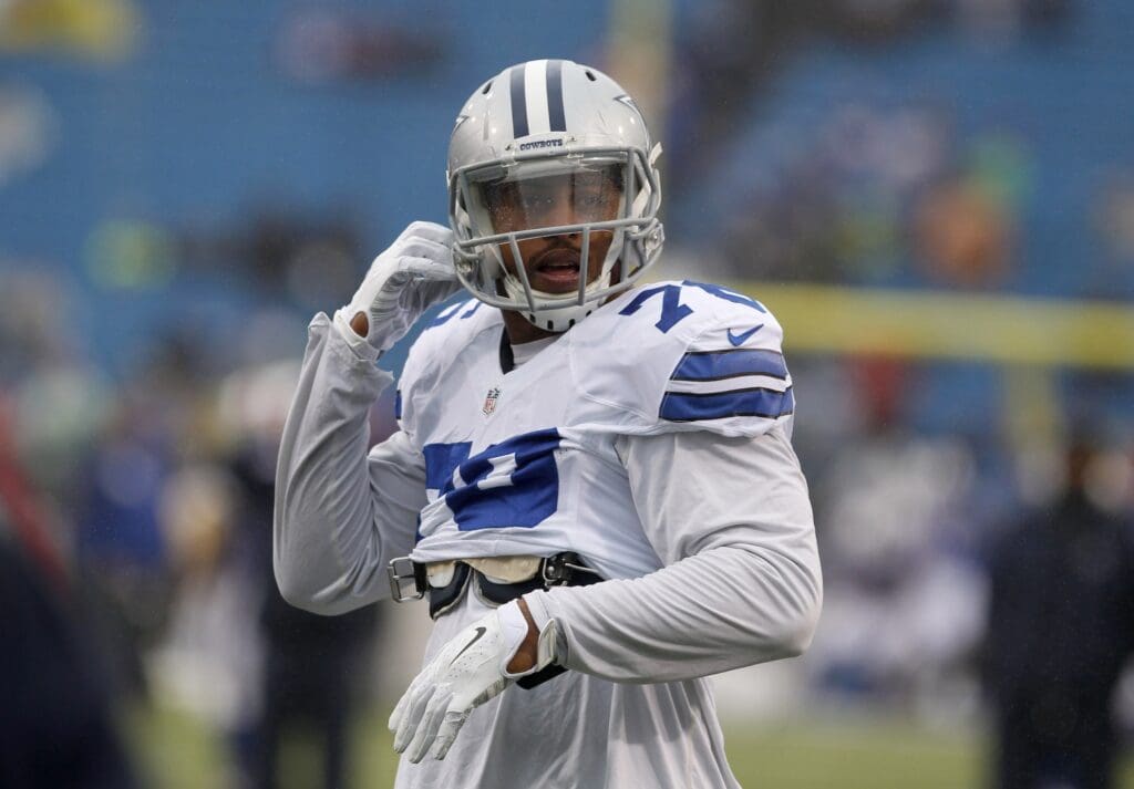 Dec 27, 2015; Orchard Park, NY, USA; Dallas Cowboys defensive end Greg Hardy (76) before a game against the Buffalo Bills at Ralph Wilson Stadium.