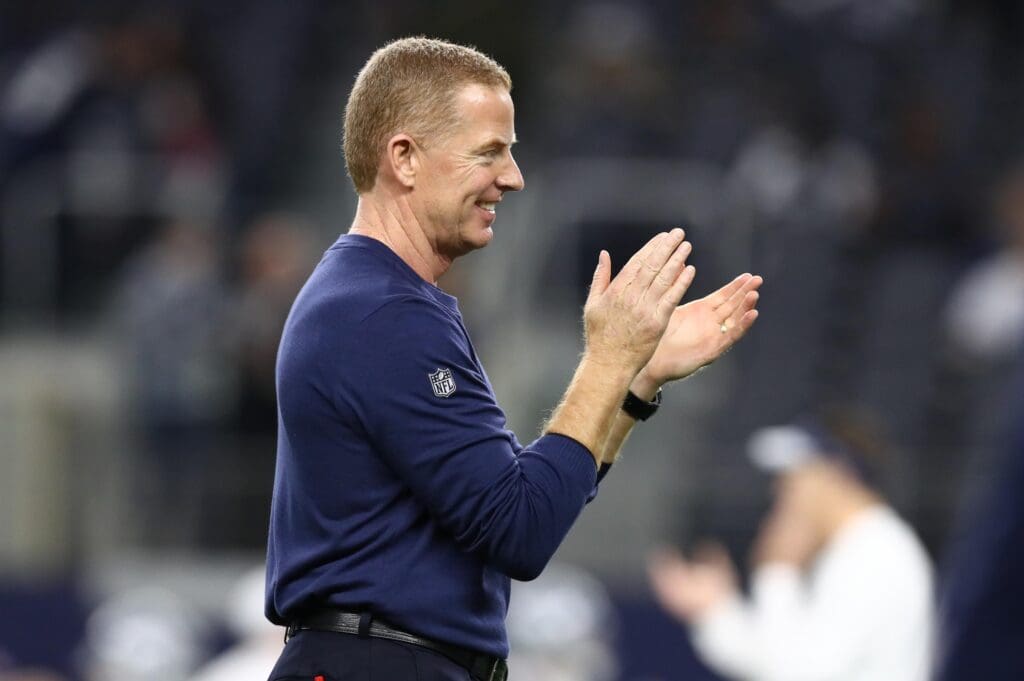 Nov 29, 2018; Arlington, TX, USA; Dallas Cowboys head coach Jason Garrett claps prior to the game against the New Orleans Saints at AT&T Stadium.