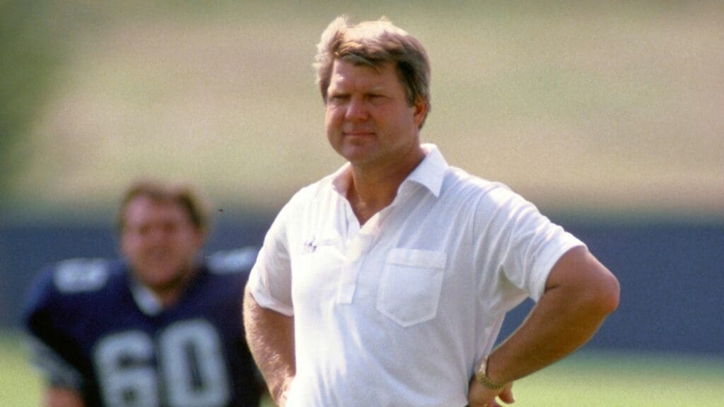 Dallas, TX, USA; FILE PHOTO; Dallas Cowboys head coach Jimmy Johnson during his first training camp as the new head coach of the Cowboys during the 1989 season.