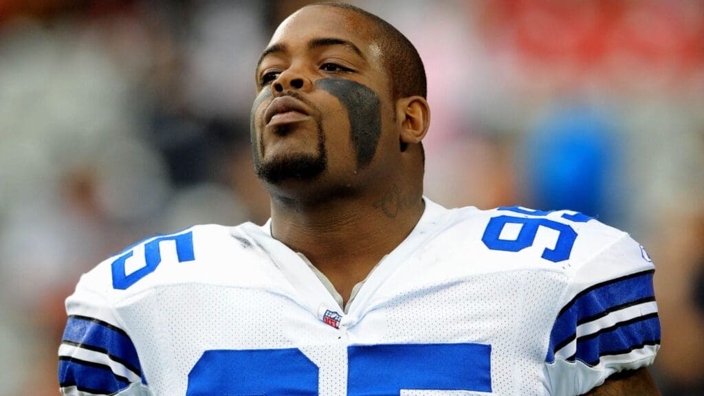 Oct. 12, 2008; Glendale, AZ, USA; Dallas Cowboys tackle Tank Johnson against the Arizona Cardinals at University of Phoenix Stadium. Arizona defeated Dallas 30-24 in overtime.