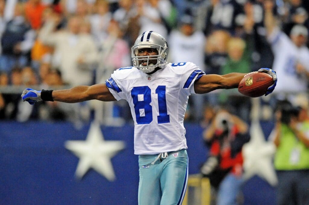 Nov. 27, 2008; Irving, TX, USA; Dallas Cowboys wide receiver (81) Terrell Owens celebrates after scoring a third quarter touchdown against the Seattle Seahawks at Texas Stadium.