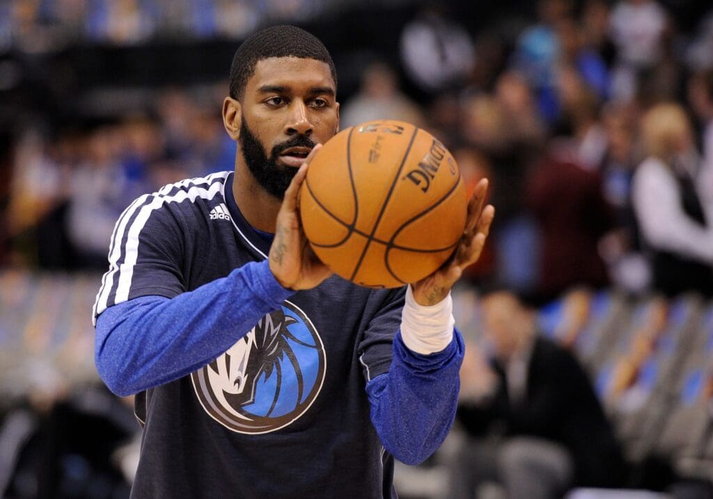 Mar 22, 2013; Dallas, TX, USA; Dallas Mavericks shooting guard O.J. Mayo (32) warms up before the game against the Boston Celtics at the American Airlines Center.