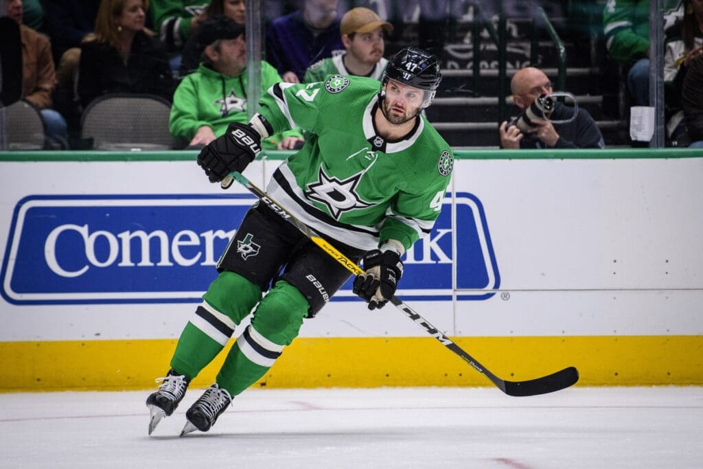 Feb 11, 2020; Dallas, Texas, USA; Dallas Stars right wing Alexander Radulov (47) in action during the game between the Stars and the Hurricanes at the American Airlines Center.