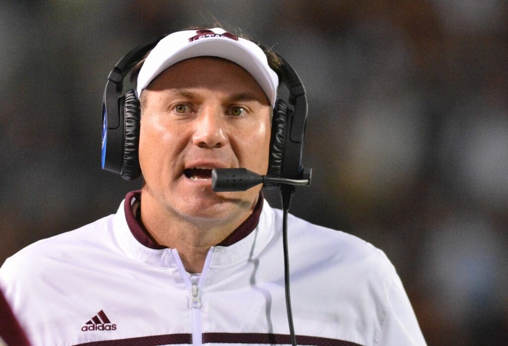Nov 28, 2015; Starkville, MS, USA; Mississippi State Bulldogs head coach Dan Mullen walks on the sideline during the game against the Mississippi Rebels at Davis Wade Stadium. Mississippi won 38-27.
