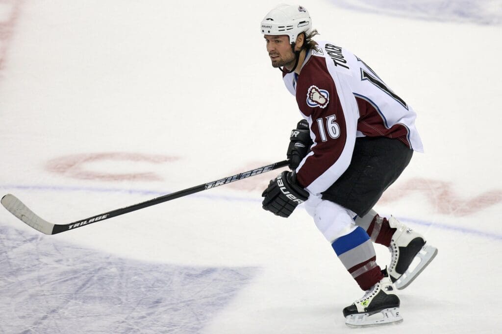 Oct 13, 2009; Toronto, ON, Canada; Colorado Avalanche right wing Darcy Tucker (16) in action against the Toronto Maple Leafs at the Air Canada Centre. The Avalanche beat the Maple Leafs 4-1.