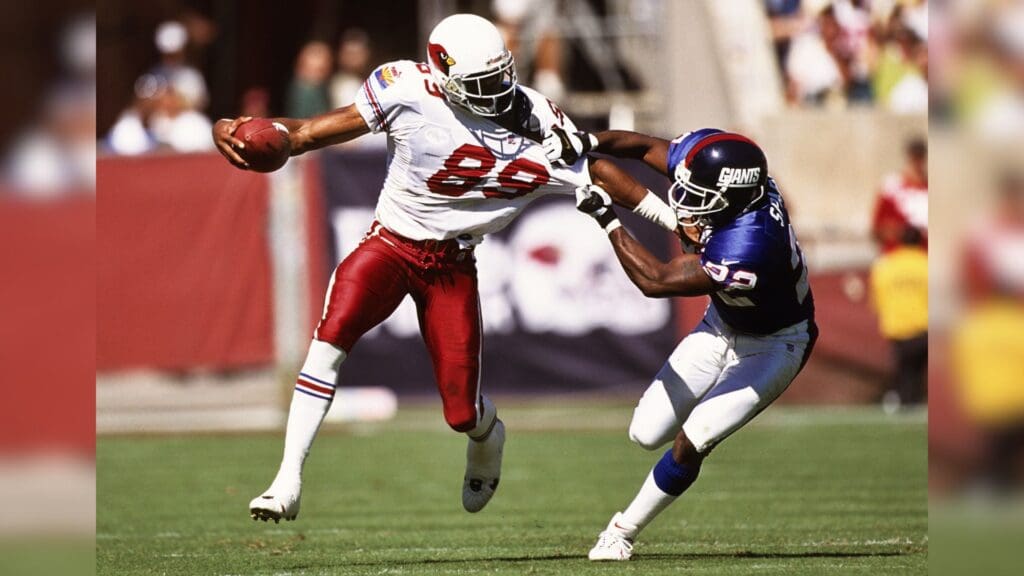 Oct 10, 1999; Tempe, AZ, USA; FILE PHOTO; Arizona Cardinals receiver David Boston (89) in action against New York Giants defensive back Phillippi Sparks (22) at Sun Devil Stadium.