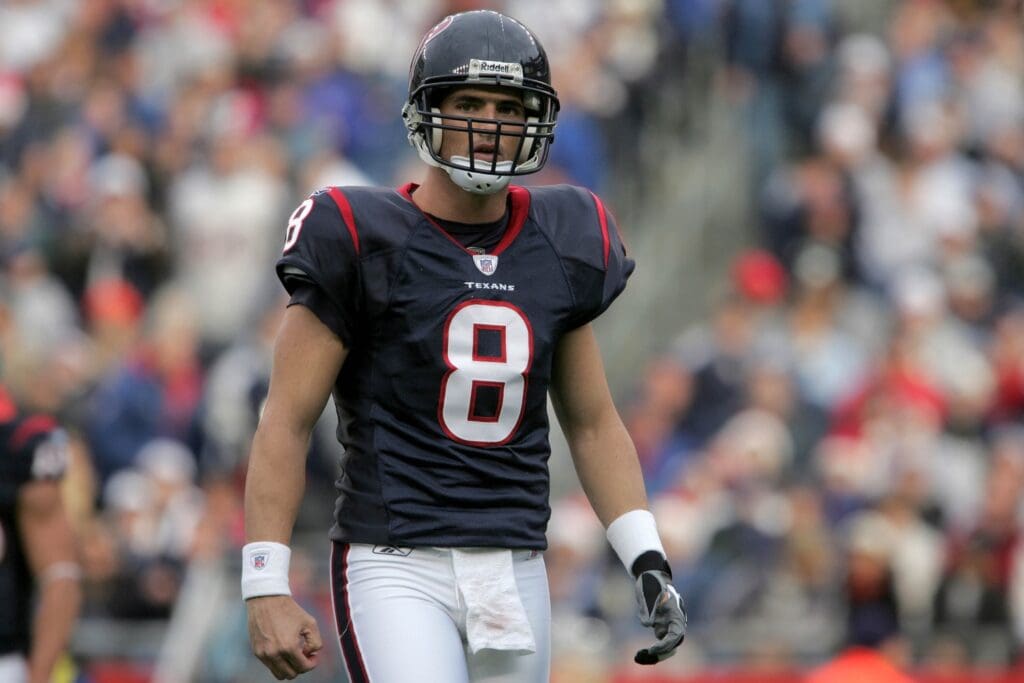 Dec 17, 2006; Foxborough, MA, USA; Houston Texans quarterback (8) David Carr during the 1st quarter against the New England Patriots at Gillette Stadium. The Patriots came away with the win 40 - 7.