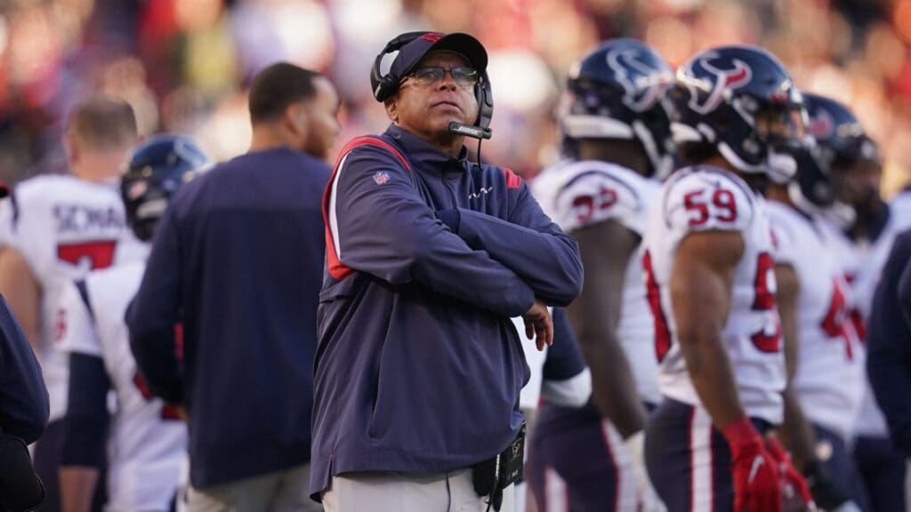 Jan 2, 2022; Santa Clara, California, USA; Houston Texans head coach David Culley stands on the sideline during action against the San Francisco 49ers in the fourth quarter at Levi's Stadium.