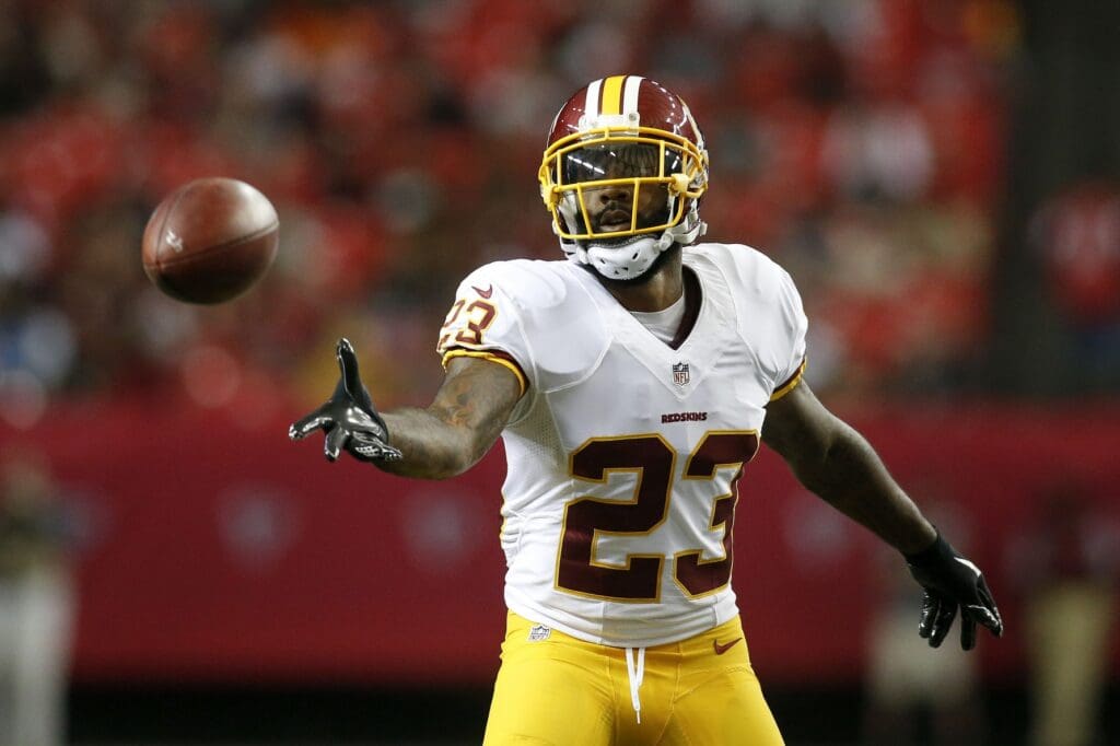 Aug 11, 2016; Atlanta, GA, USA; Washington Redskins strong safety DeAngelo Hall (23) in action against the Atlanta Falcons in the first quarter at the Georgia Dome.
