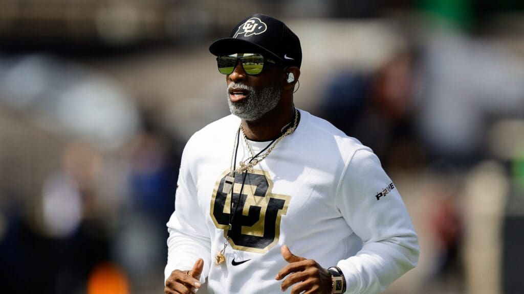 Apr 19, 2025; Boulder, CO, USA; Colorado Buffaloes head coach Deion Sanders before the spring game at Folsom Field.