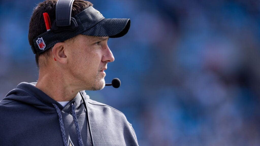 Nov 3, 2024; Charlotte, North Carolina, USA; New Orleans Saints head coach Dennis Allen during the first quarter against the Carolina Panthers at Bank of America Stadium.