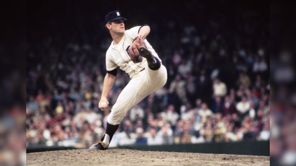 1968; Unknown location, USA; FILE PHOTO; Detroit Tigers pitcher Denny McLain in action on the mound during the 1968 season.