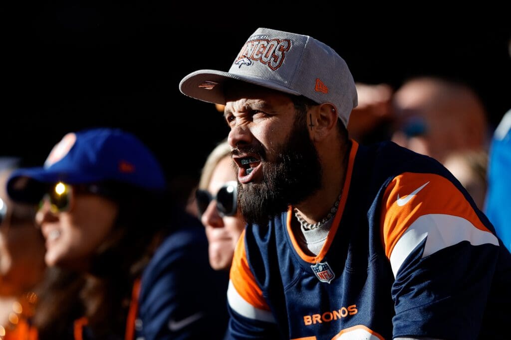 Dec 15, 2024; Denver, Colorado, USA; A Denver Broncos fan in the first quarter against the Indianapolis Colts at Empower Field at Mile High.