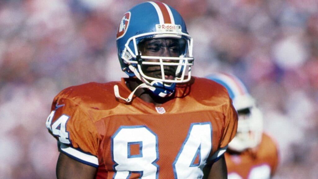 Dec 1, 1996; Denver, CO, USA; FILE PHOTO; Denver Broncos tight end Shannon Sharpe (84) in action against the Seattle Seahawks at Mile High Stadium.
