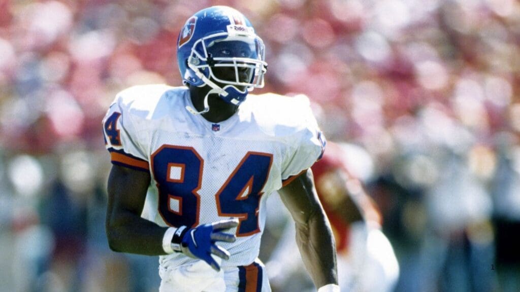 Sep 22, 1996; Kansas City, MO, USA; FILE PHOTO; Denver Broncos tight end Shannon Sharpe (84) in action against the Kansas City Chiefs at Arrowhead Stadium.