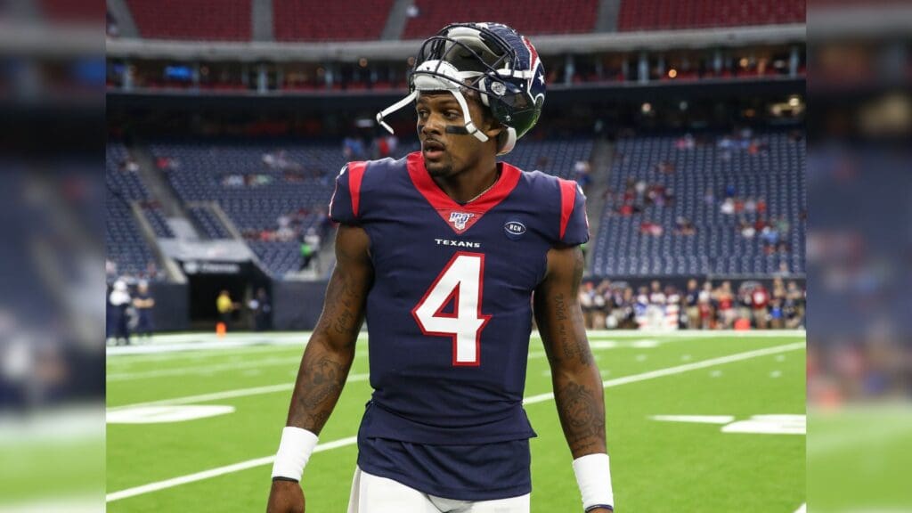 Aug 17, 2019; Houston, TX, USA; Houston Texans quarterback Deshaun Watson (4) before a game against the Detroit Lions at NRG Stadium.