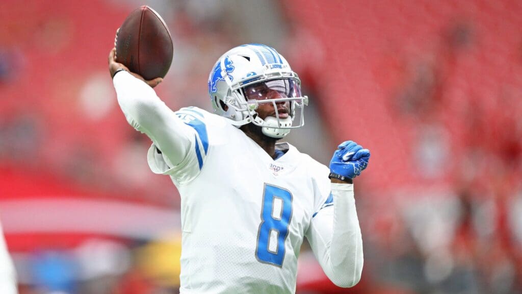 Sep 8, 2019; Glendale, AZ, USA; Detroit Lions quarterback Josh Johnson (8) against the Arizona Cardinals at State Farm Stadium