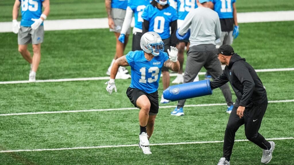 Detroit Lions running back Craig Reynolds (13) practices during OTA at Meijer Performance Center in Allen Park on Thursday, June 5, 2025