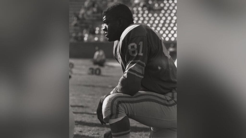 Oct 31, 1965; Los Angeles, CA, USA; FILE PHOTO; Detroit Lions defensive back (81) Dick Night Train Lane on the sidelines against the Los Angeles Rams.