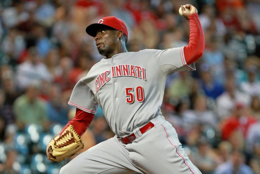 August 03, 2011; Houston, TX, USA; Cincinnati Reds pitcher Dontrelle Willis (50) delivers a first inning pitch against the Houston Astros at Minute Maid Park.