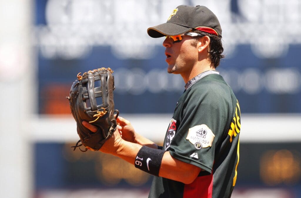 Mar 27, 2008; Tampa, FL, USA; Pittsburgh Pirates first baseman Doug Mientkiewicz (16) against New York Yankees during their spring training game at George M. Steinbrenner Field.