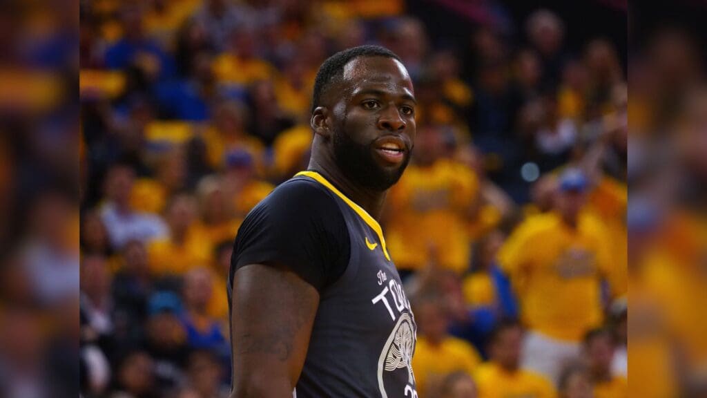 Apr 16, 2018; Oakland, CA, USA; Golden State Warriors forward Draymond Green (23) reacts to the call against the San Antonio Spurs during the second quarter in game two of the first round of the 2018 NBA Playoffs at Oracle Arena.