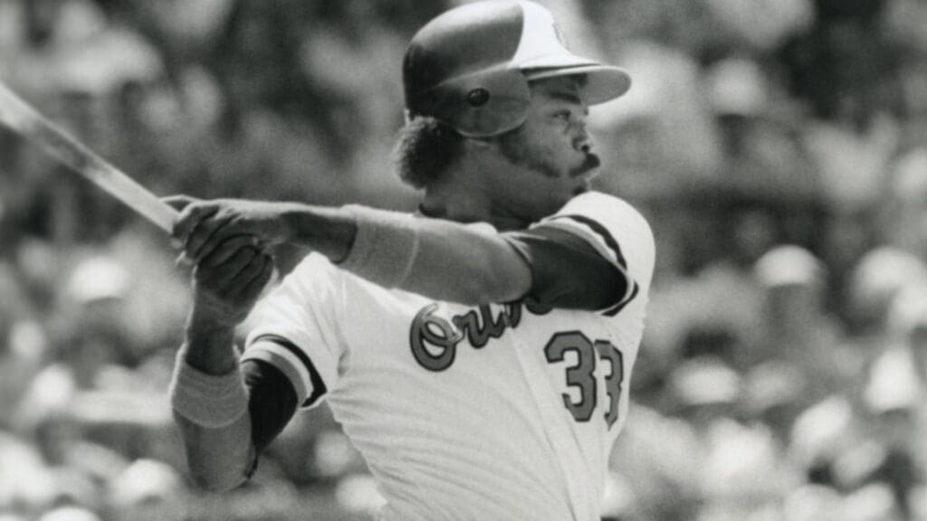 Jul 1983; Baltimore, MD, USA; FILE PHOTO; Baltimore Oriloes first baseman Eddie Murray in action during the 1983 season at Memorial Stadium.