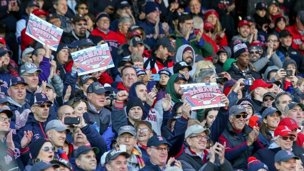 Oct 31, 2018; Boston, MA, USA; Fans celebrate the Boston Red Sox World Series victory at Fenway Park