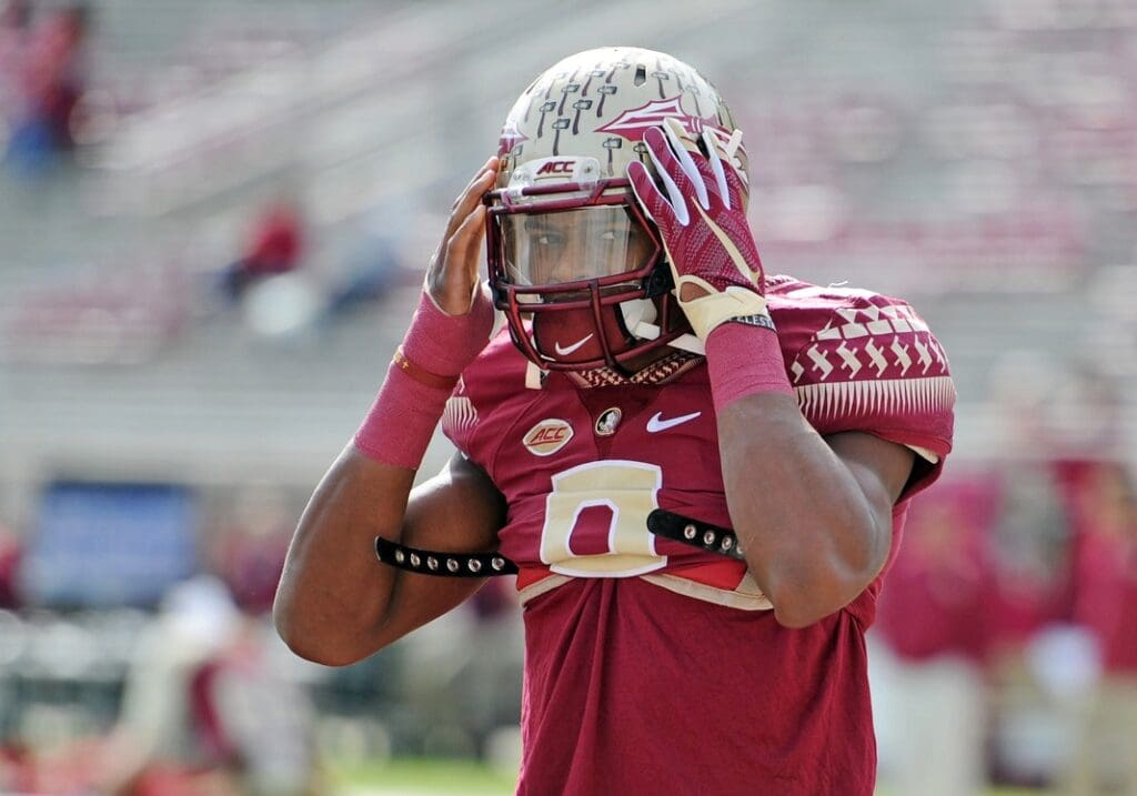 Nov 14, 2015; Tallahassee, FL, USA; Florida State University defensive back Jalen Ramsey (8) before the game against the North Carolina State Wolfpack at Doak Campbell Stadium.