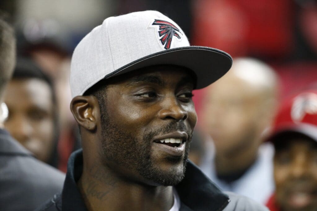 Jan 1, 2017; Atlanta, GA, USA; Former Atlanta Falcons quarterback Michael Vick during pregame before the Falcons game against the New Orleans Saints at the Georgia Dome.