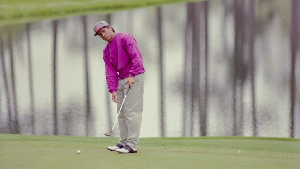 04/06/1992; Augusta, Georgia, USA; Fred Couples at putting practice at the Augusta National Golf Course during the 1992 Masters