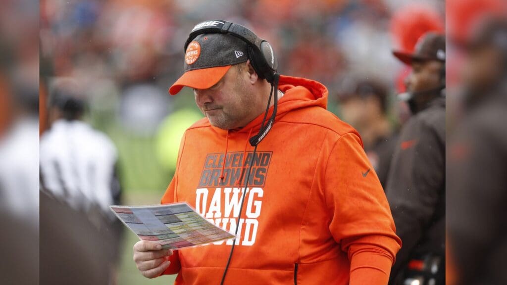 Dec 29, 2019; Cincinnati, Ohio, USA; Cleveland Browns head coach Freddie Kitchens walks the sideline against the Cincinnati Bengals during the first half at Paul Brown Stadium.