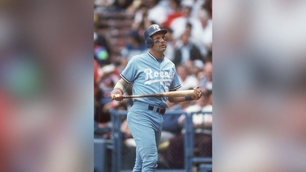 1990; Cleveland, OH, USA; FILE PHOTO; Kansas City Royals third baseman George Brett in action against the Cleveland Indians at Cleveland Stadium.