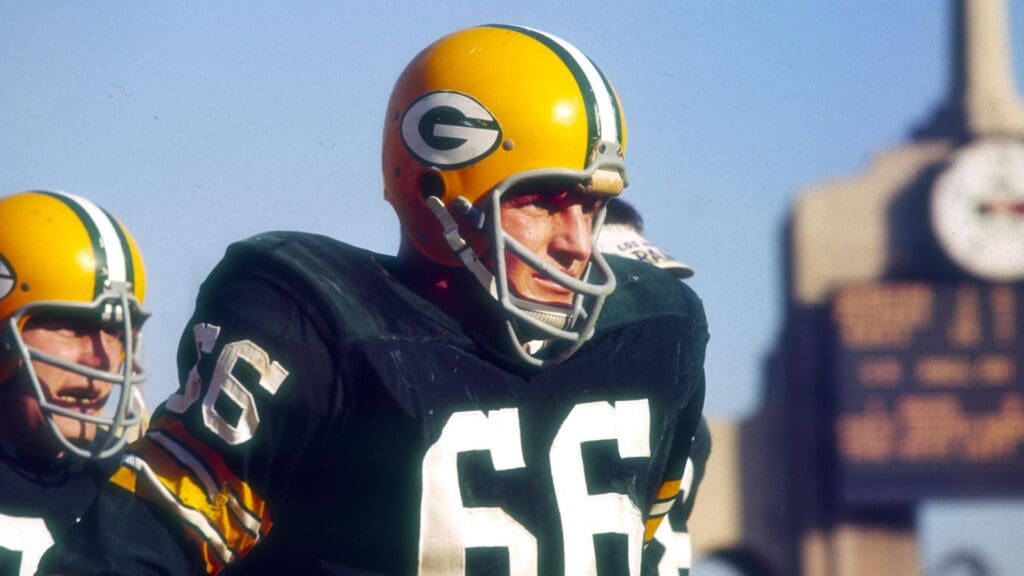 Unknown date; Los Angeles, CA, USA; FILE PHOTO; Green Bay Packers linebacker Ray Nitschke (66) on the sideline against the Los Angeles Rams at the Los Angeles Coliseum.