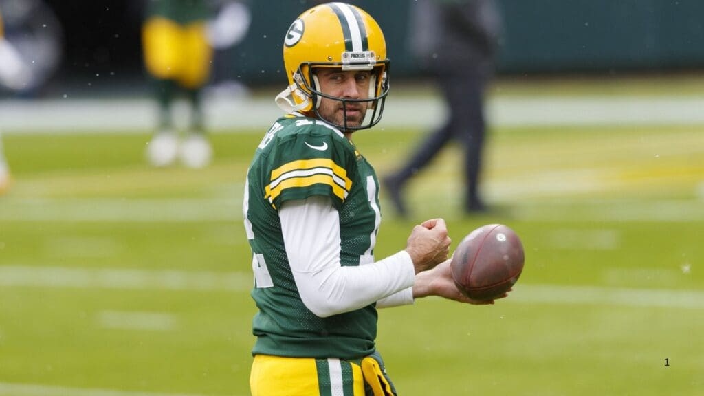 Nov 1, 2020; Green Bay, Wisconsin, USA; Green Bay Packers quarterback Aaron Rodgers (12) looks on during warmups prior to a game against the Minnesota Vikings at Lambeau Field.
