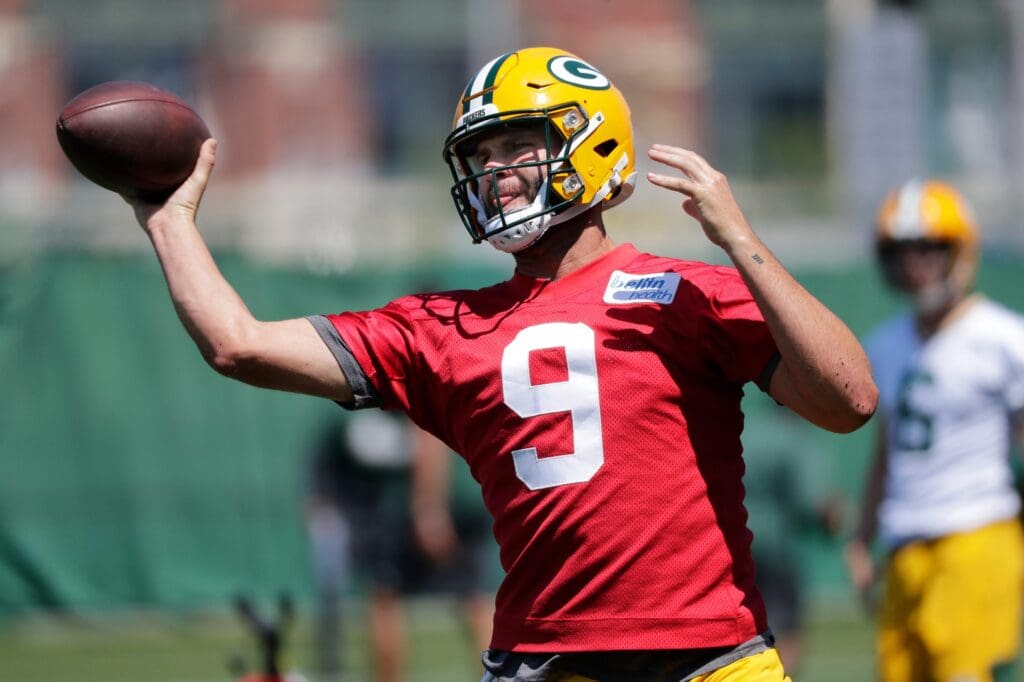 Green Bay Packers quarterback Blake Bortles (9) participates in minicamp practice Thursday, June 10, 2021, in Green Bay, Wis. Cent02 7g63szzfj8g10no1a71c Original