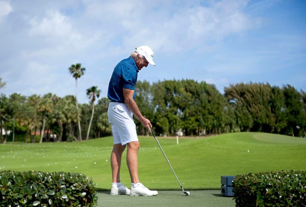 Greg Norman hosts a golf clinic for Oxbridge Academy boys and girls varsity golf teams before the Oxbridge Academy Annual Golf Classic at The Breakers in Palm Beach March 1, 2021. Pbn 030121 Oxbridge Peep 05