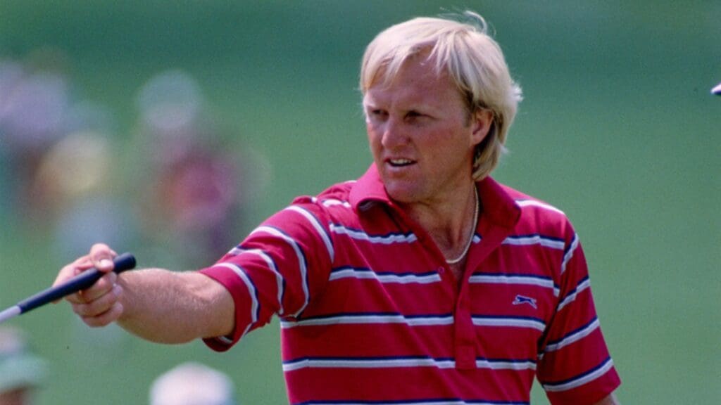 04/07/1983; Augusta, Georgia, USA; Greg Norman on a green at Augusta National Golf Course during the 1983 Masters.
