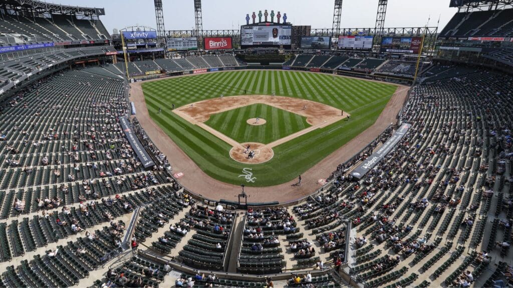 Sep 11, 2024; Chicago, Illinois, USA; A general view as fans watch a baseball game between the Chicago White Sox and Cleveland Guardians during the second inning at Guaranteed Rate Field.