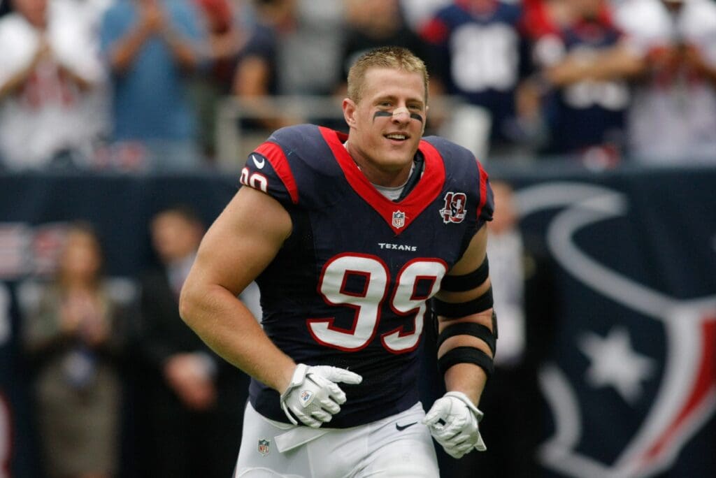 Nov 4, 2012; Houston, TX, USA; Houston Texans defensive end J.J. Watt (99) prepares for a game against the Buffalo Bills at Reliant Stadium.