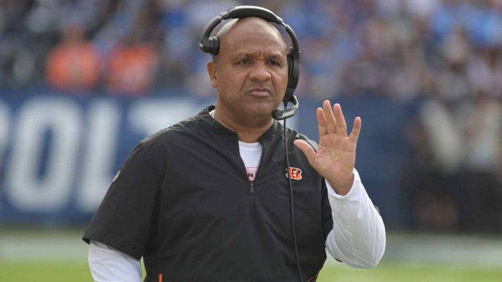Dec 9, 2018; Carson, CA, USA; Cincinnati Bengals special assistant to the head coach Hue Jackson watches from the sidelines in the second quarter against the Los Angeles Chargers at StubHub Center.