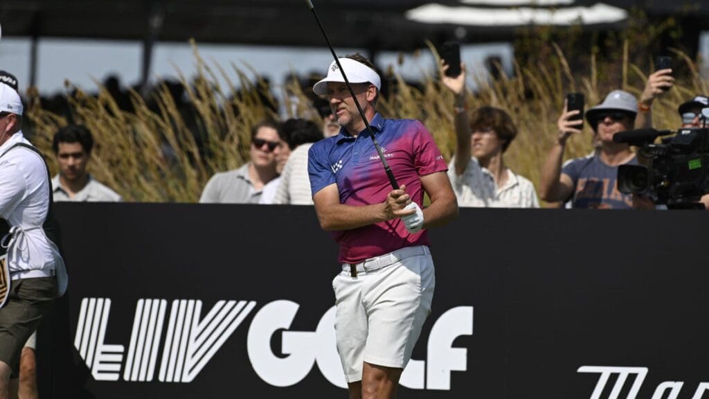 Sep 15, 2024; Bolingbrook, Illinois, USA; Ian Poulter of the Majesticks GC during the final round of the LIV Golf Chicago tournament at Bolingbrook Golf Club.